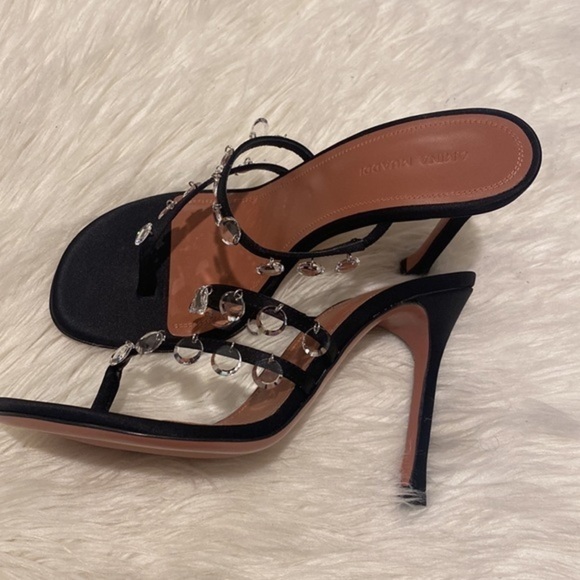 New Amina Muaddi Tina Satin Crystal Charm sandals size 37.5EU - Picture 6 of 14